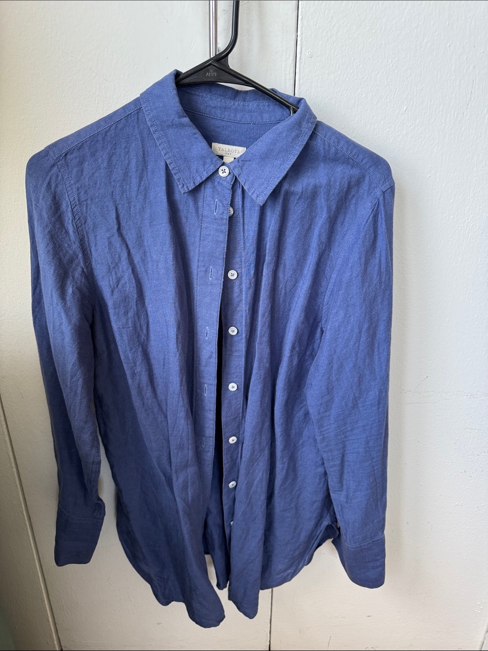 Talbots Blue Button-Front Linen Shirt